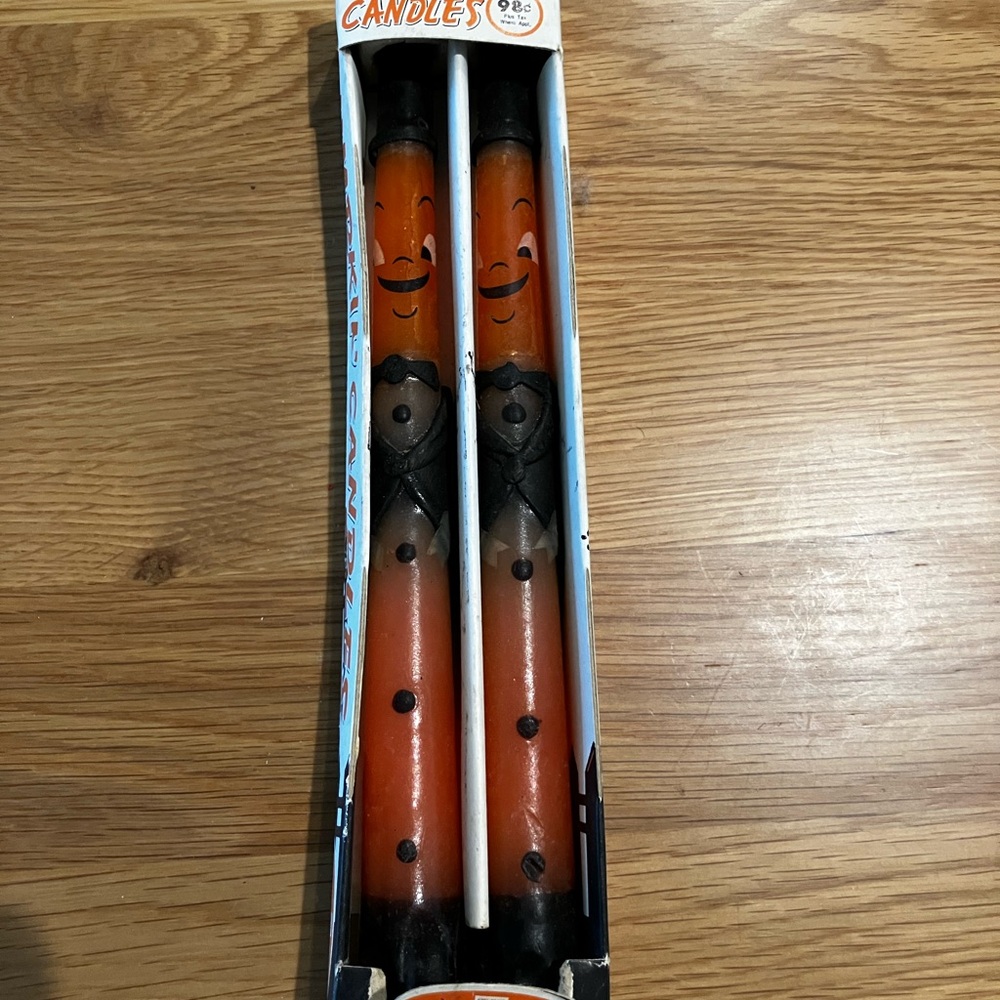 Vintage Halloween Orange and Black Candles -